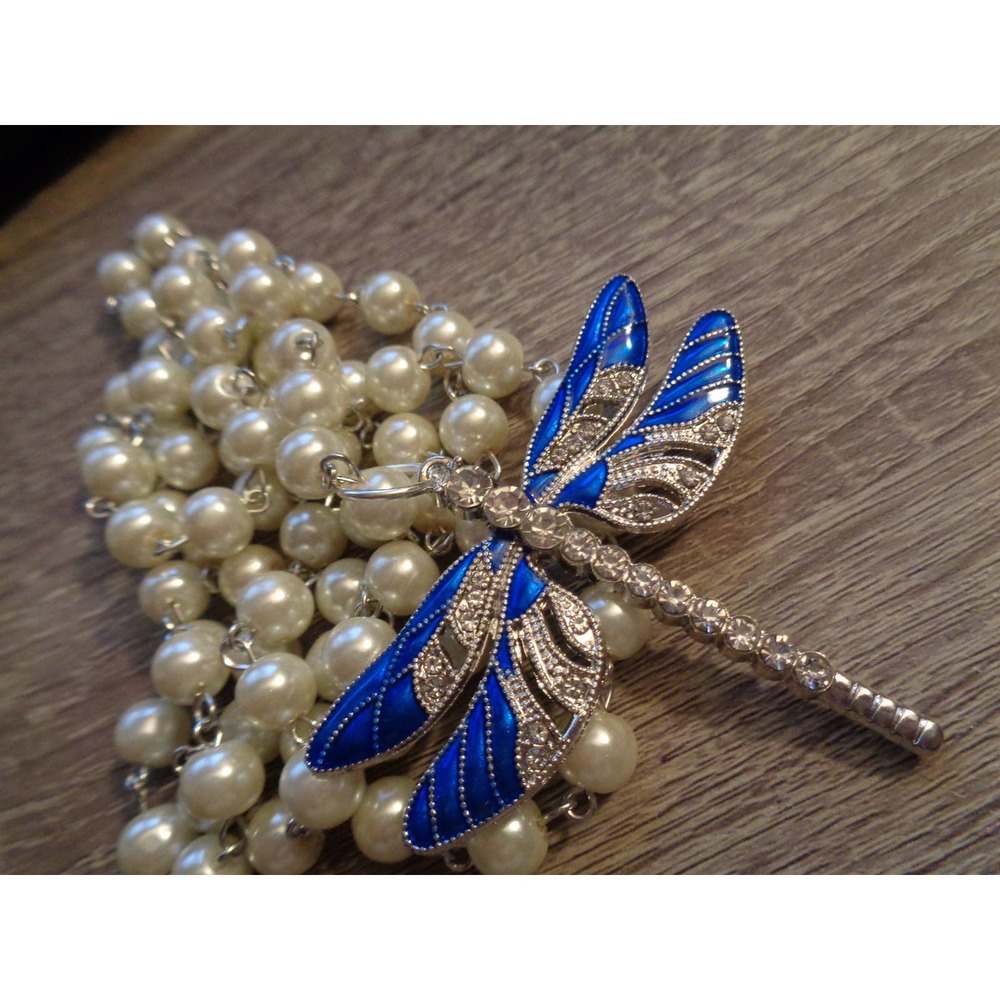 Dragonfly necklace blue dramatic 40 inch - Picture 8 of 8